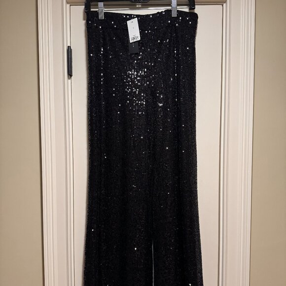 Banana Republic Sequin Black Wide Leg Pants - Picture 2 of 9